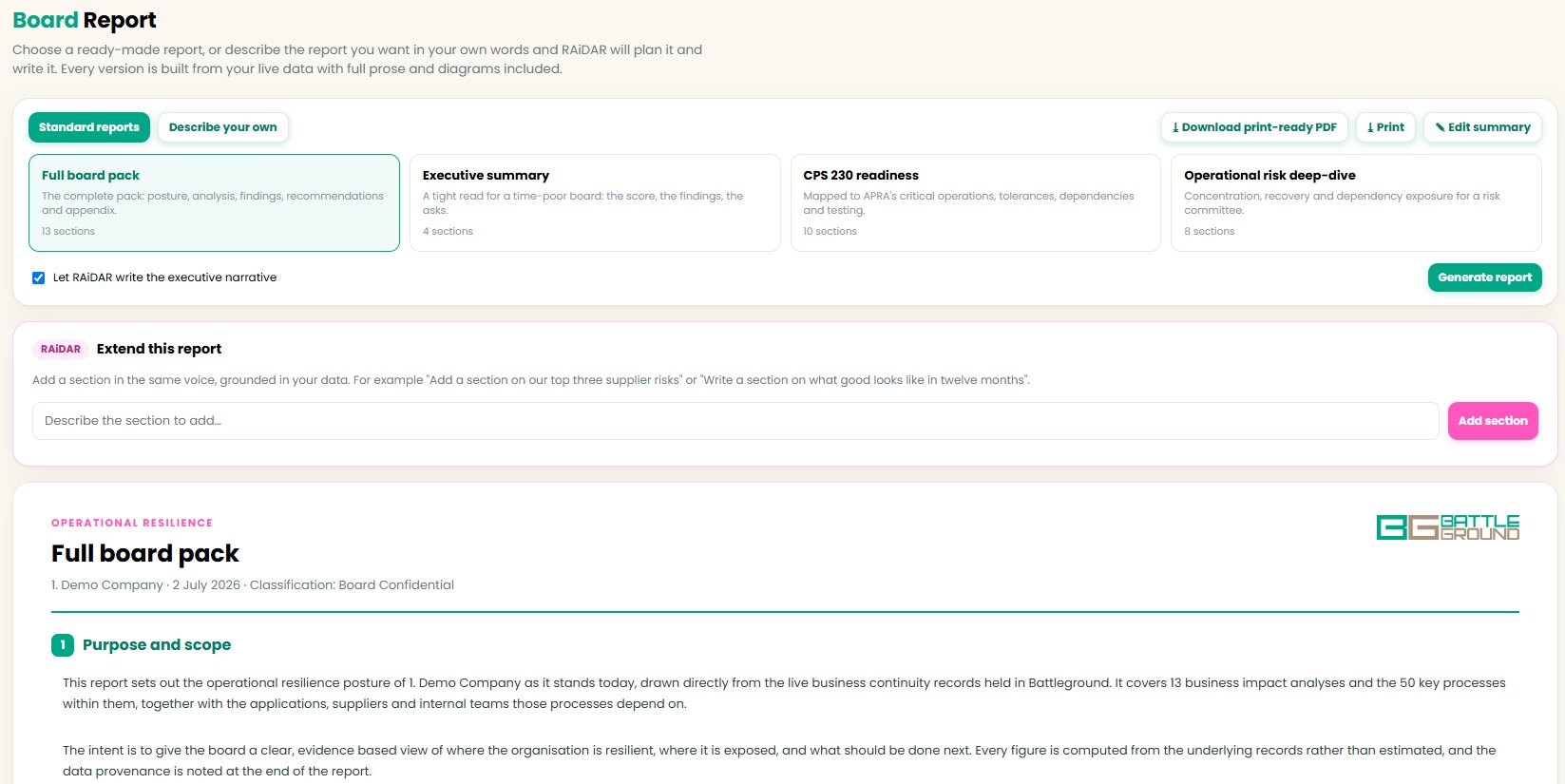 Battleground reporting and analysis view